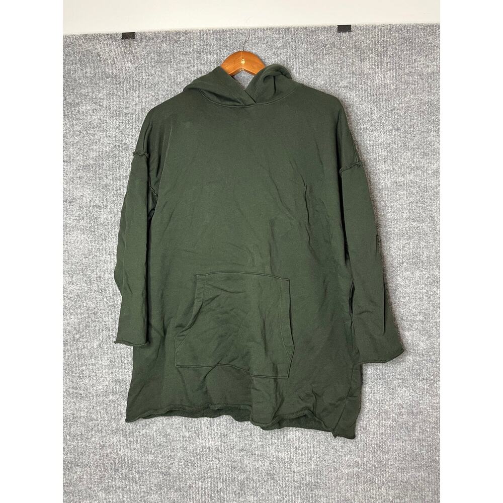 Eileen Fisher womens reverse green cut hoodie rolled cuffs size medium